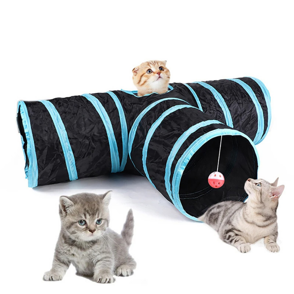 Túnel Dobrável para Gatos com Brinquedos Interativos
