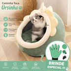 Cama Toca Ursinho para Gatos em Pelúcia + BRINDE: Luva Removedora de Pelos