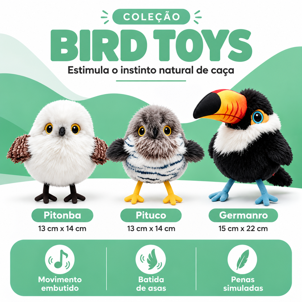 Brinquedo Interativo Pássaro para Gatos com Sensor de Toque, Som e Movimento – NewPet