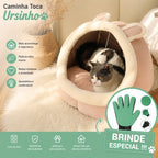 Cama Toca Ursinho para Gatos em Pelúcia + BRINDE: Luva Removedora de Pelos