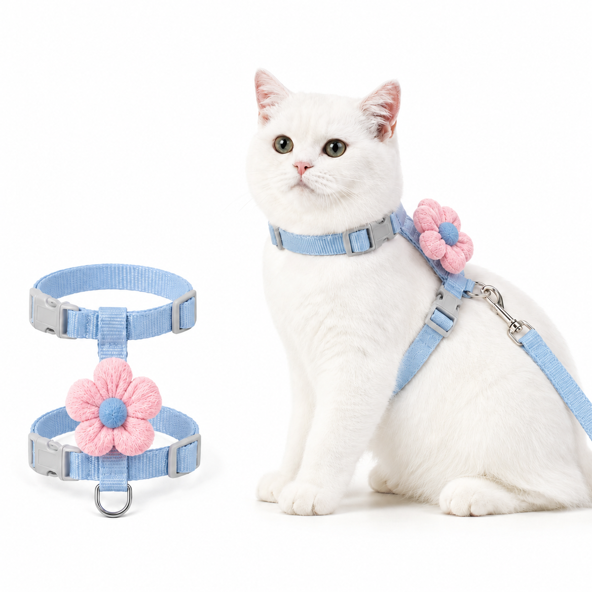Peitoral Ajustável com Guia Floral para Cães e Gatos Pequenos