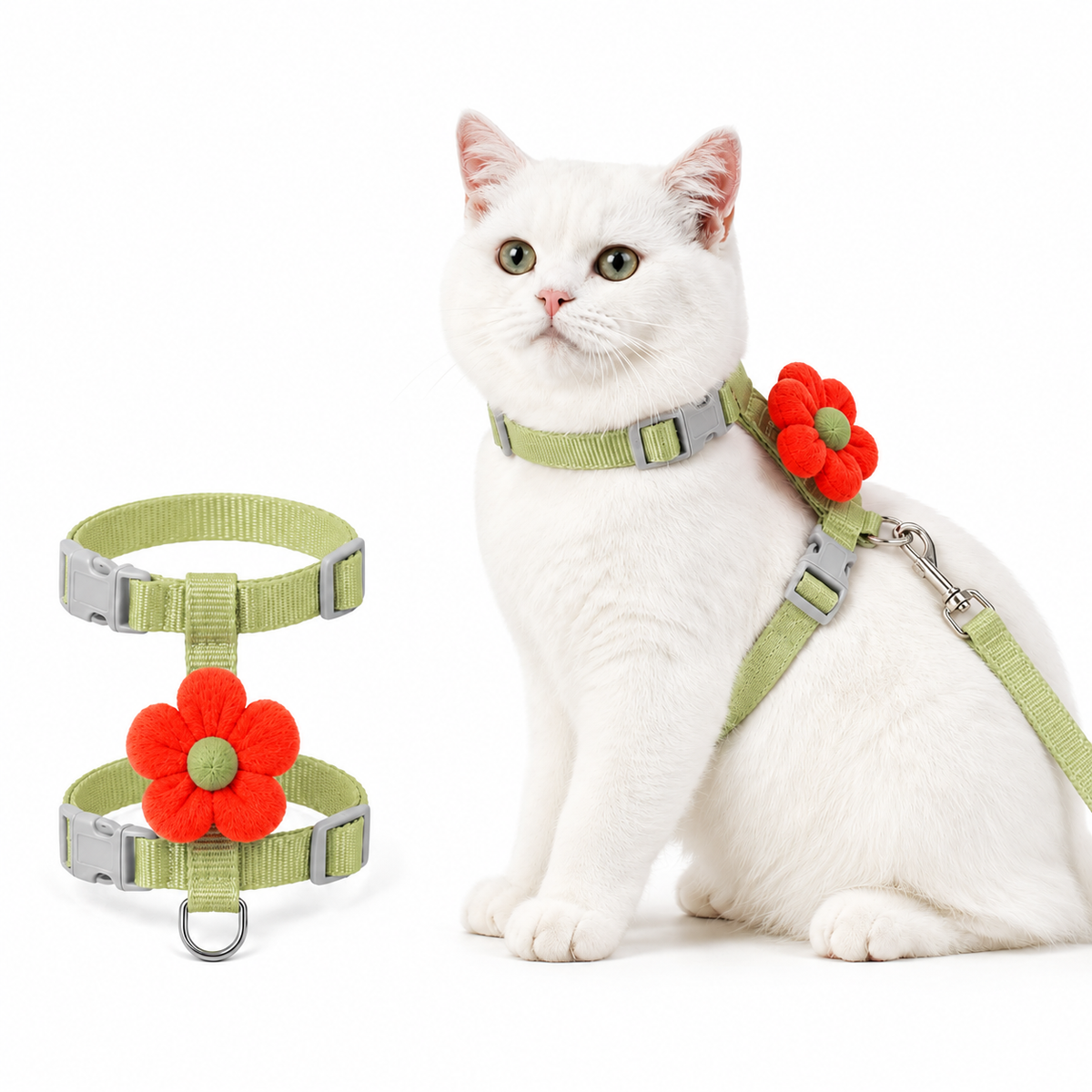 Peitoral Ajustável com Guia Floral para Cães e Gatos Pequenos