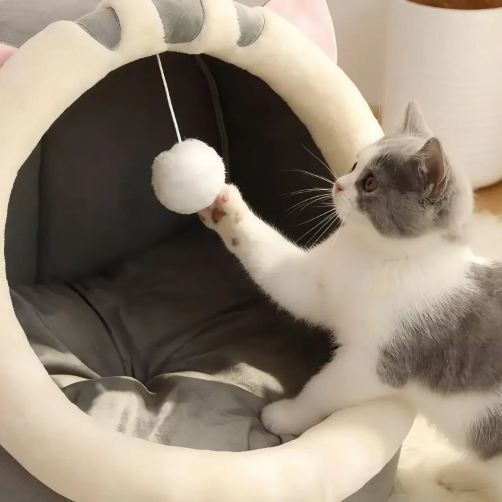 Cama Toca Ursinho para Gatos em Pelúcia + BRINDE: Luva Removedora de Pelos