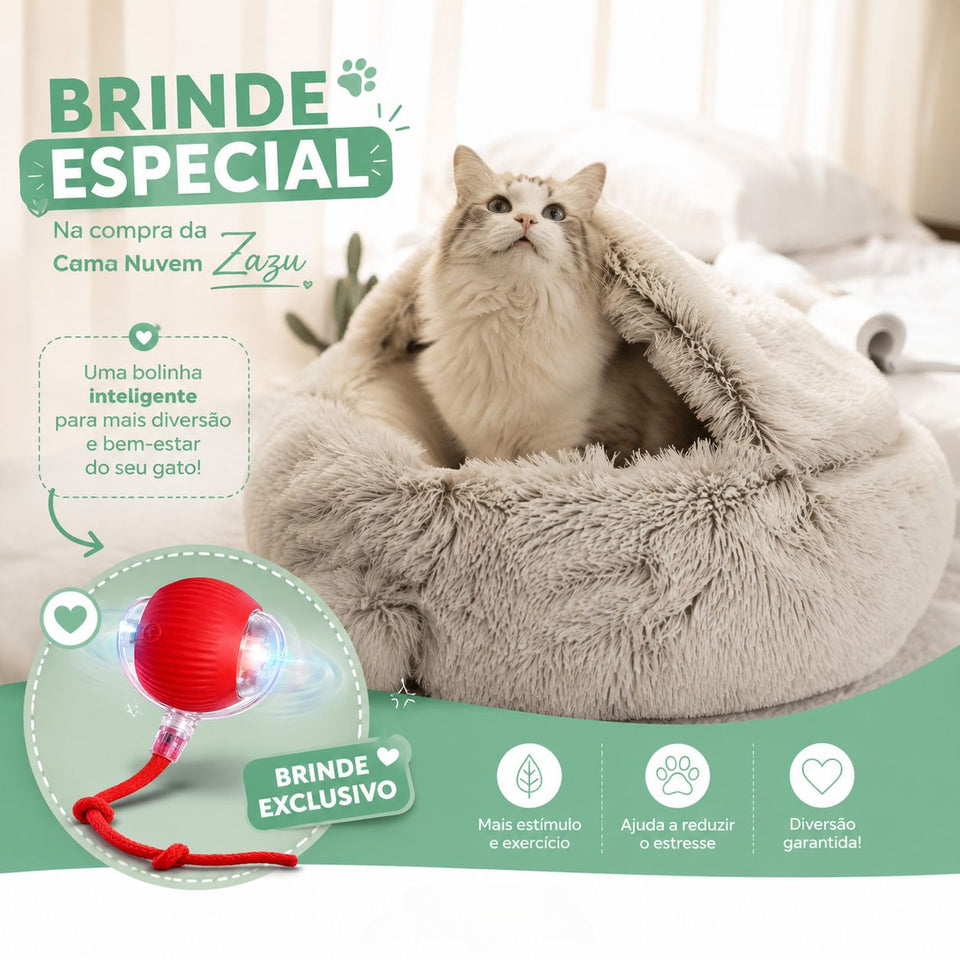 Cama Para Gatos Nuvem Luxury™ Antiansiedade + BRINDE: Bolinha Interativa Inteligente