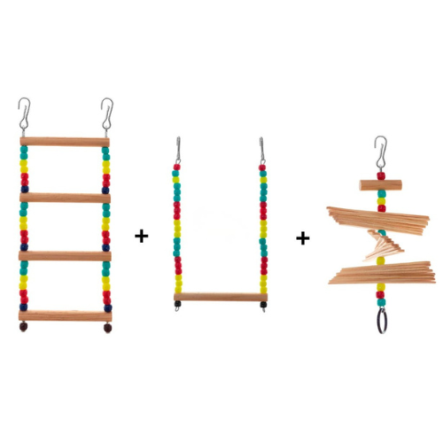 Kit de Brinquedos para Pássaros – Escadas, Balanços, Poleiros e Plataformas