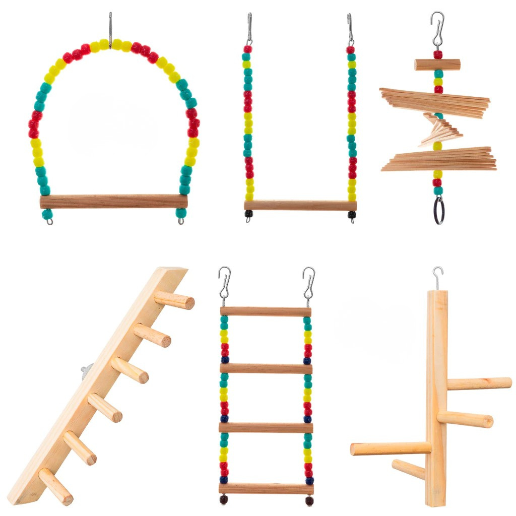 Kit de Brinquedos para Pássaros – Escadas, Balanços, Poleiros e Plataformas