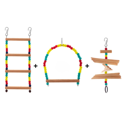 Kit de Brinquedos para Pássaros – Escadas, Balanços, Poleiros e Plataformas
