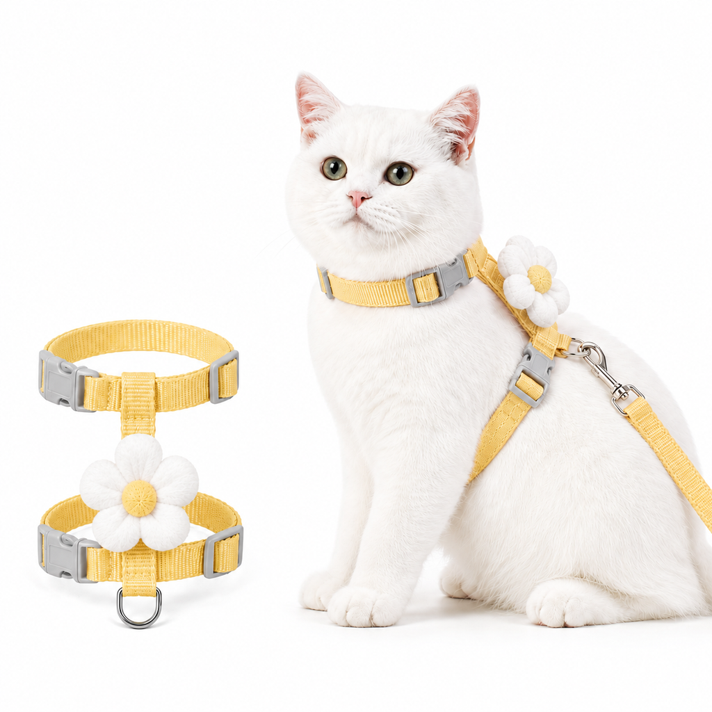 Peitoral Ajustável com Guia Floral para Cães e Gatos Pequenos