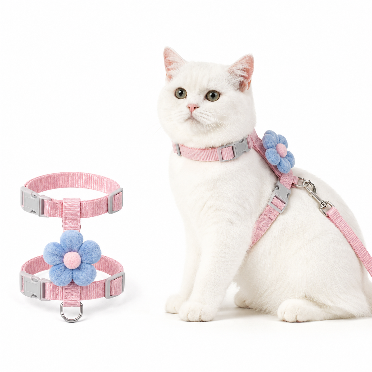 Peitoral Ajustável com Guia Floral para Cães e Gatos Pequenos