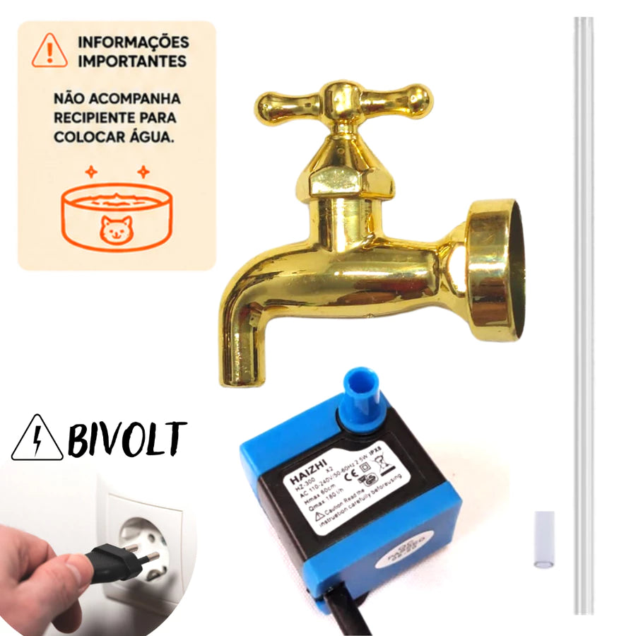 Kit Bebedouro Fonte Torneira Mágica Com Acrílico + Bomba Bivolt