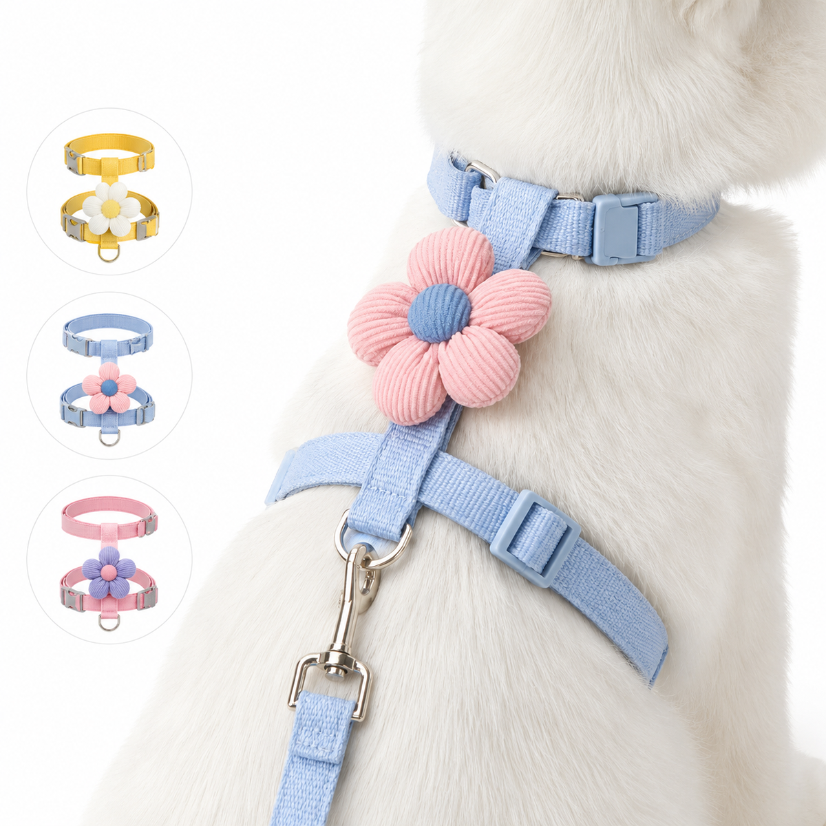 Peitoral Ajustável com Guia Floral para Cães e Gatos Pequenos