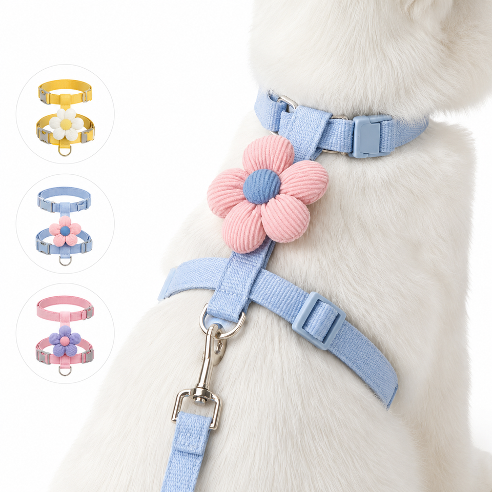 Peitoral Ajustável com Guia Floral para Cães e Gatos Pequenos