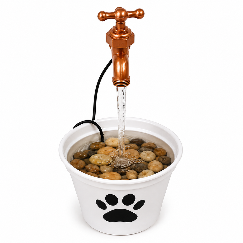 Bebedouro Fonte com Torneira Mágica Flutuante + Bomba Bivolt + Pedras de Rio