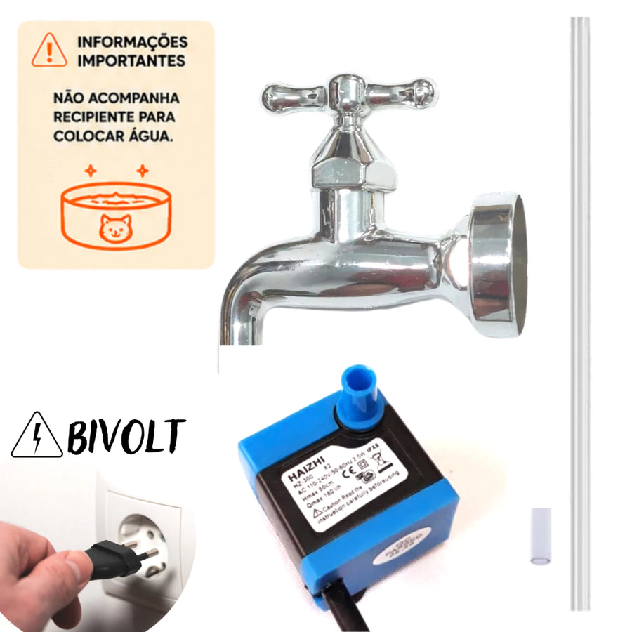 Kit Bebedouro Fonte Torneira Mágica Com Acrílico + Bomba Bivolt