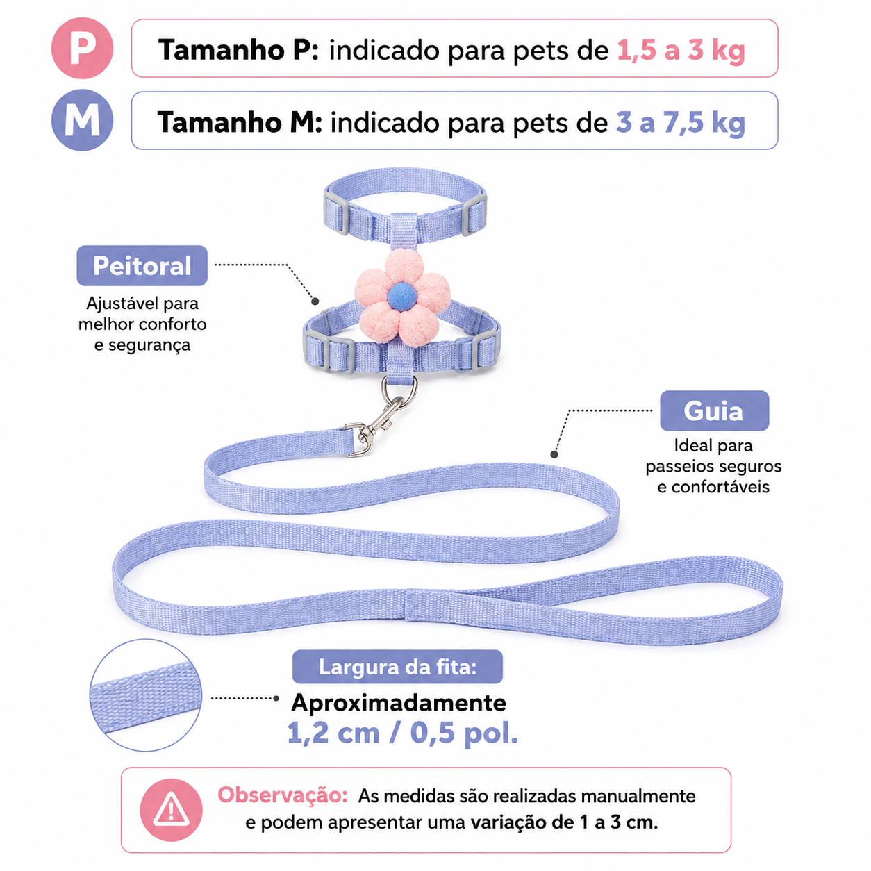 Peitoral Ajustável com Guia Floral para Cães e Gatos Pequenos