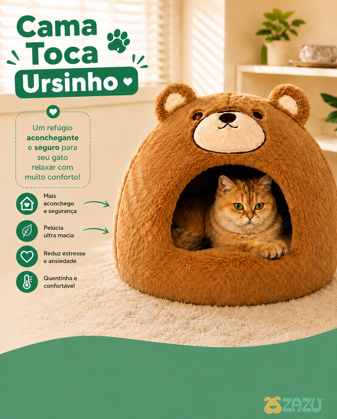 Cama Toca Ursinho - SoftDen™ para Pets Pequenos