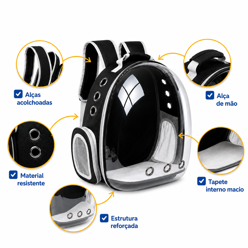 Mochila de Transporte Pet Visão Panorâmica Astronauta para Cachorro e Gato