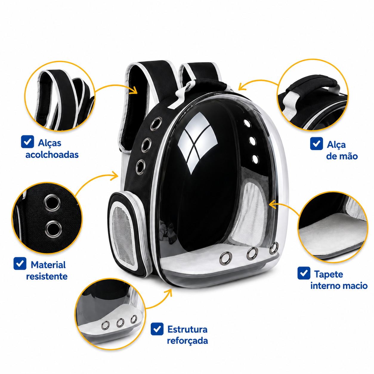 Mochila de Transporte Pet Visão Panorâmica Astronauta para Cachorro e Gato